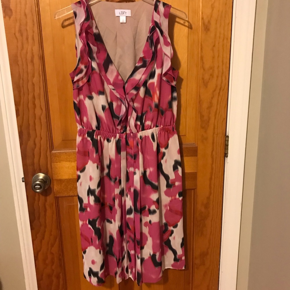 Pink and black flutter sleeve dress from Loft